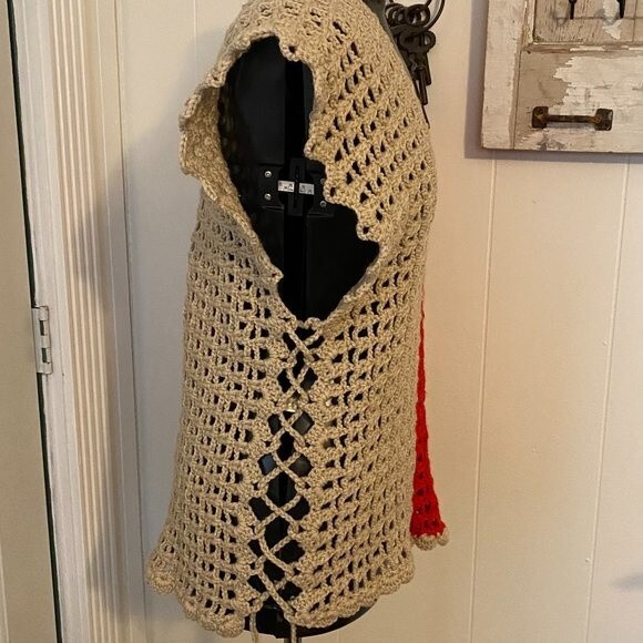 Vintage 70's Hand Crocheted Boho Womens Vest One Size - Picture 4 of 6